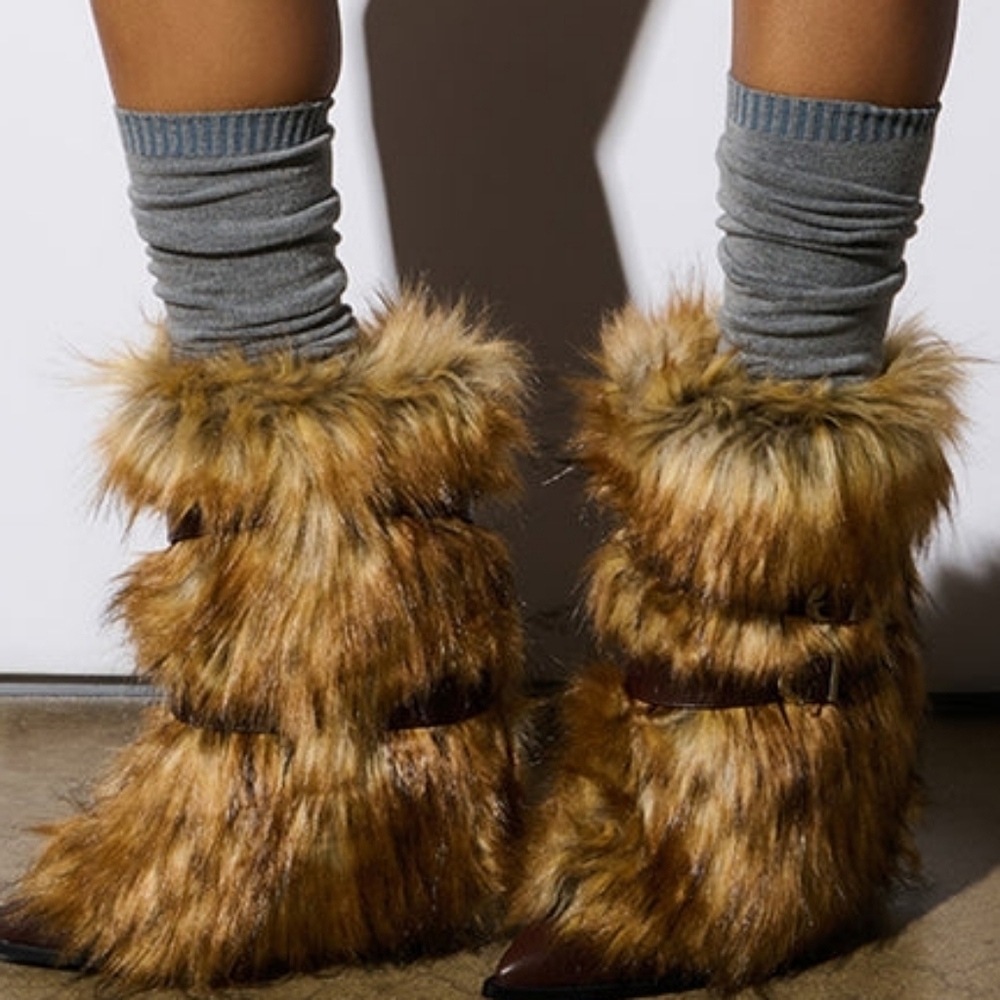 "MIDNIGHT PROWL 'FURVANA' " Faux Fur Ankle Boots in Brown - Picture 8 of 8